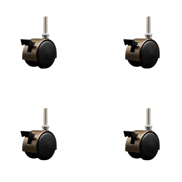 Service Caster 2'' Antique Metal Hood Twin Caster Locking Nylon Wheel 3/8 Thread Stem, 4PK SCC-TS02S50D-NYS-WA-B-381615-4 - main
